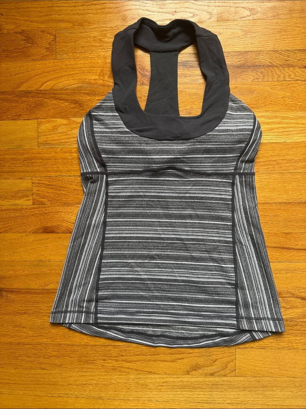 lululemon athletica Black and Gray Striped Halter-Back Tank